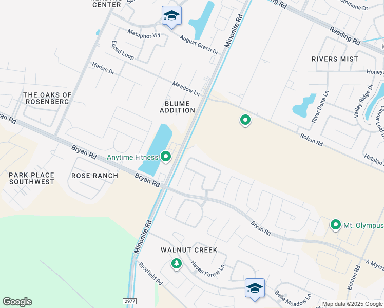 map of restaurants, bars, coffee shops, grocery stores, and more near 6307 Fairfield Brook Lane in Rosenberg