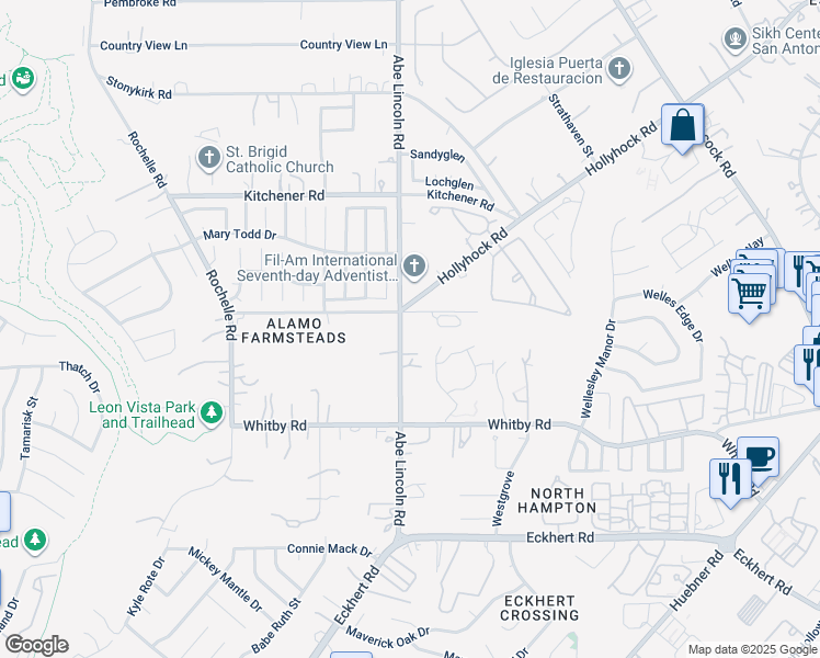 map of restaurants, bars, coffee shops, grocery stores, and more near 8887 Abe Lincoln in San Antonio