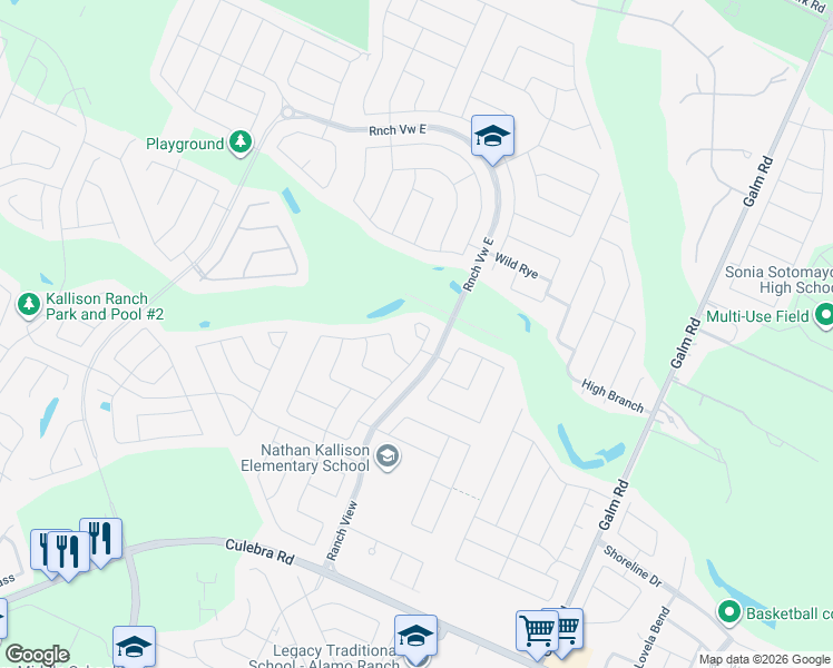 map of restaurants, bars, coffee shops, grocery stores, and more near 9010 Hamer Ranch in San Antonio