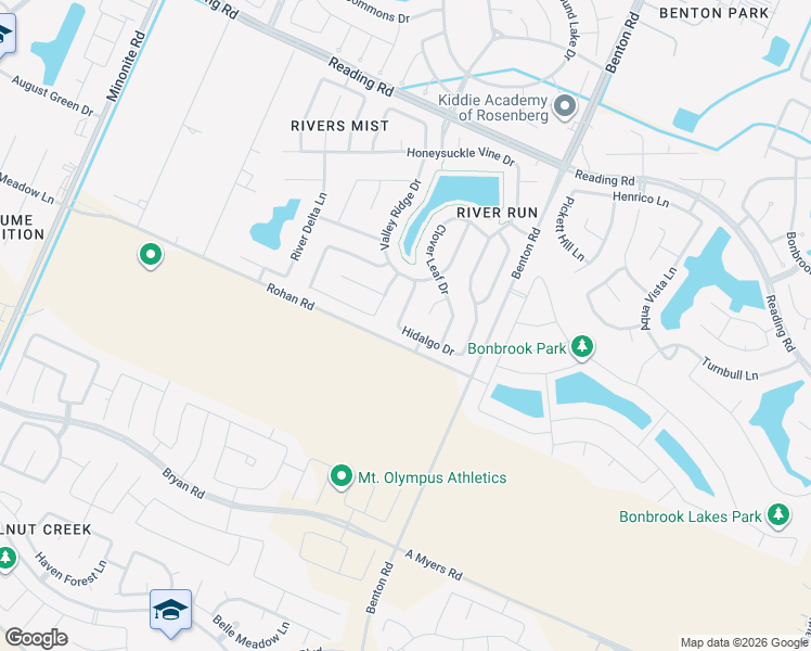 map of restaurants, bars, coffee shops, grocery stores, and more near 8306 Hidalgo Drive in Rosenberg