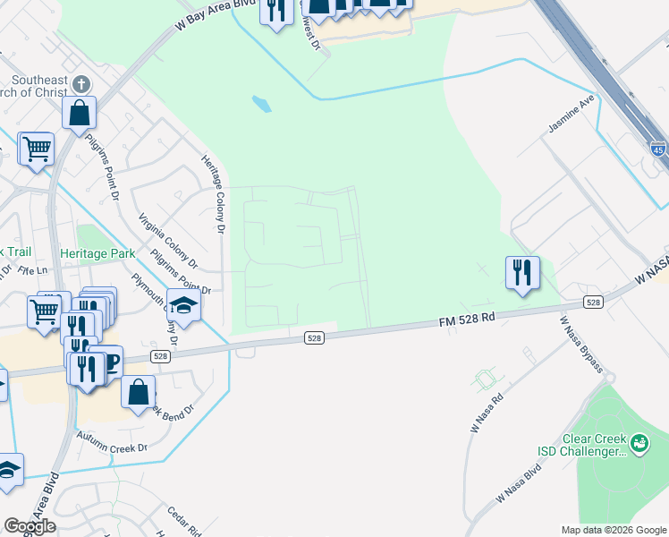 map of restaurants, bars, coffee shops, grocery stores, and more near 1866-1898 Farm to Market Road 528 in Webster