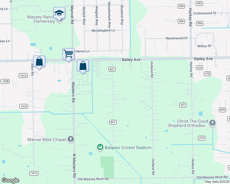map of restaurants, bars, coffee shops, grocery stores, and more near 16815 Herridge Road in Pearland