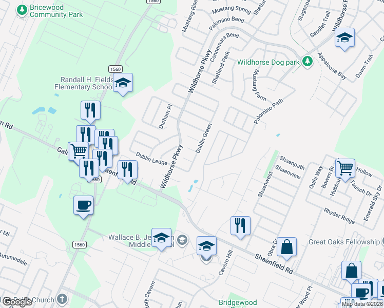 map of restaurants, bars, coffee shops, grocery stores, and more near 11016 Dublin Briar in San Antonio