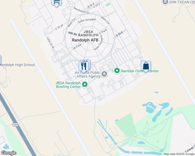 map of restaurants, bars, coffee shops, grocery stores, and more near H St W & 1st Dr W in Universal City
