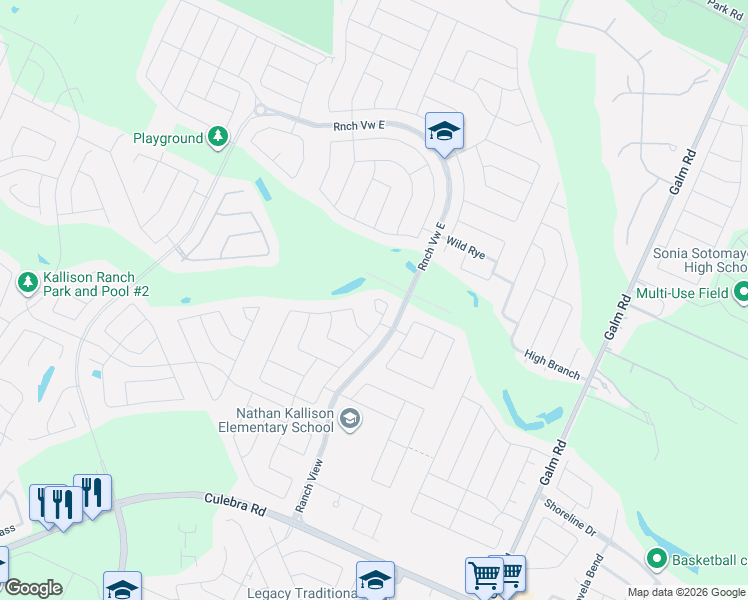 map of restaurants, bars, coffee shops, grocery stores, and more near 9010 Hamer Ranch in San Antonio