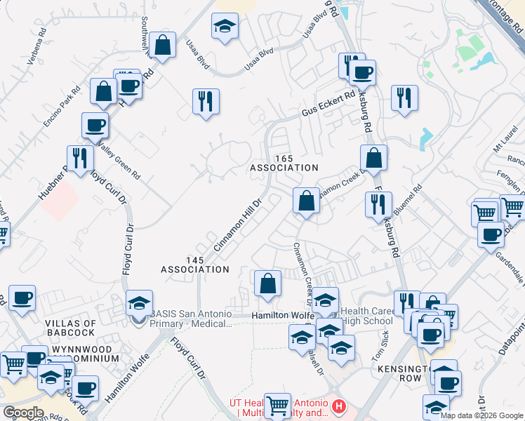 map of restaurants, bars, coffee shops, grocery stores, and more near 9031 Sunset Glade in San Antonio