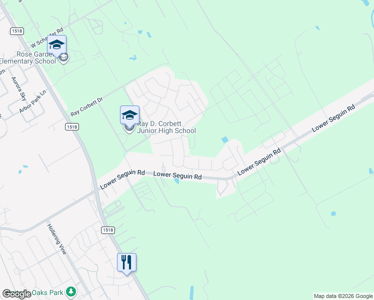 map of restaurants, bars, coffee shops, grocery stores, and more near 9852 Mulhouse Drive in Schertz