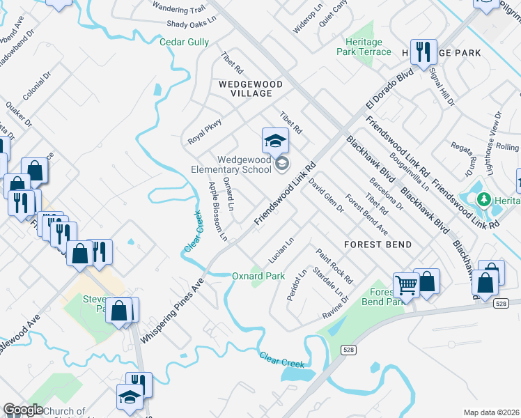 map of restaurants, bars, coffee shops, grocery stores, and more near 4211 Friendswood Link Road in Friendswood