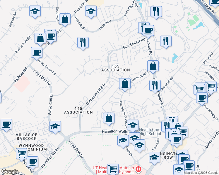 map of restaurants, bars, coffee shops, grocery stores, and more near 4907 Hill Mist in San Antonio