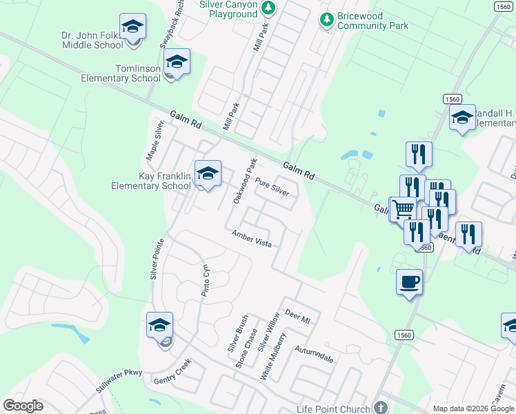 map of restaurants, bars, coffee shops, grocery stores, and more near 11923 Silver Coins in San Antonio