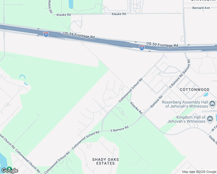 map of restaurants, bars, coffee shops, grocery stores, and more near Klauke Road in Rosenberg