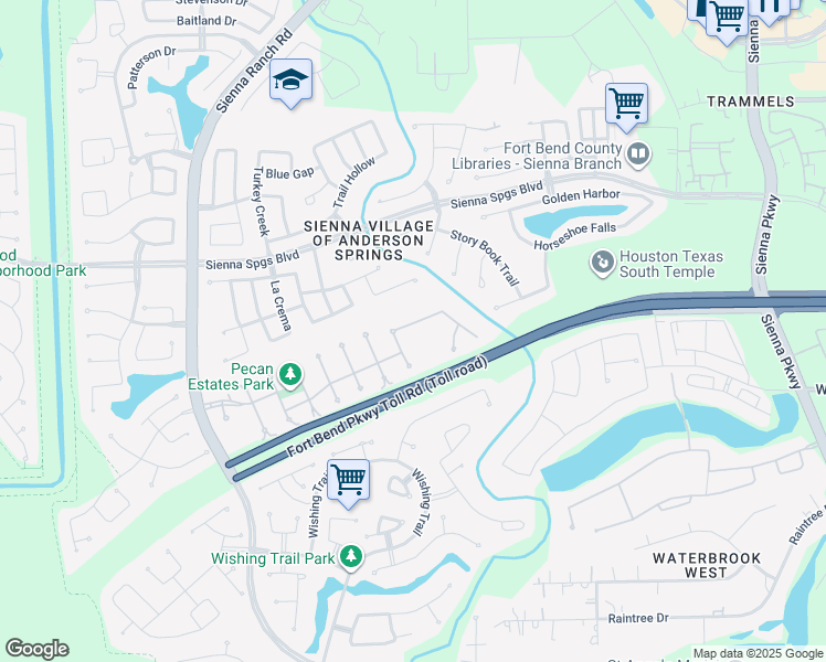 map of restaurants, bars, coffee shops, grocery stores, and more near 7618 Lost Pecan Way in Missouri City
