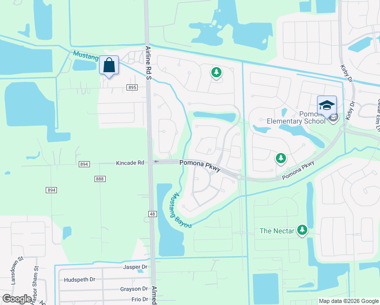 map of restaurants, bars, coffee shops, grocery stores, and more near 2119 Parker Grove Drive in Manvel