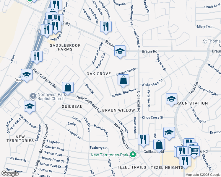 map of restaurants, bars, coffee shops, grocery stores, and more near 9134 Autumn Storm in San Antonio