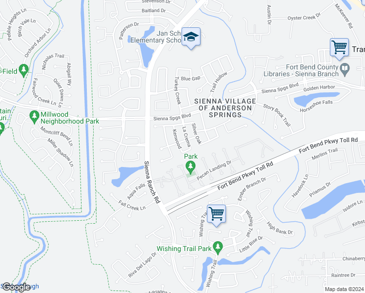 map of restaurants, bars, coffee shops, grocery stores, and more near 5714 Kenwood in Missouri City