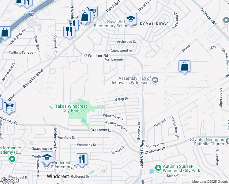 map of restaurants, bars, coffee shops, grocery stores, and more near 9719 Battle Pass in San Antonio