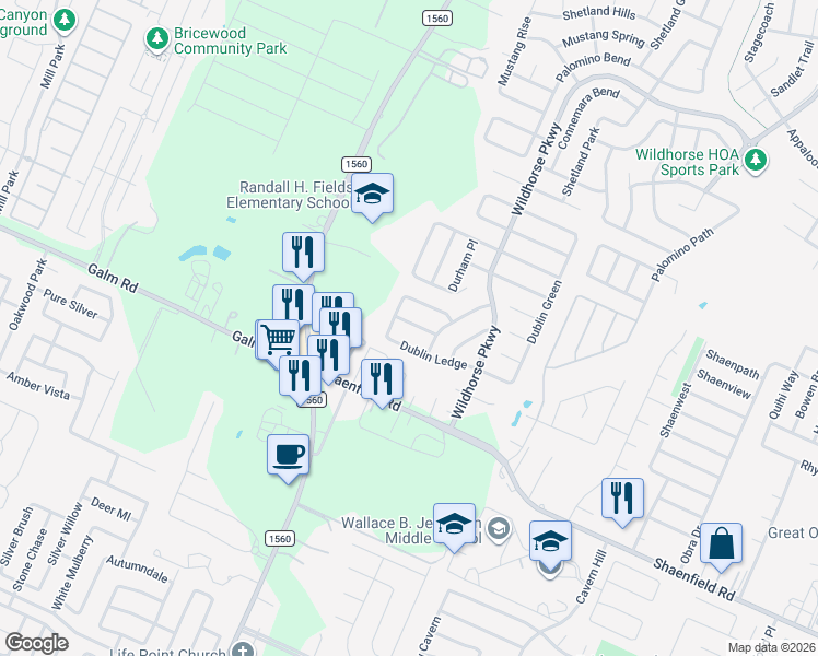 map of restaurants, bars, coffee shops, grocery stores, and more near 9135 Dublin Moor in San Antonio