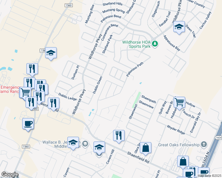 map of restaurants, bars, coffee shops, grocery stores, and more near 9151 Mare Hunt in San Antonio