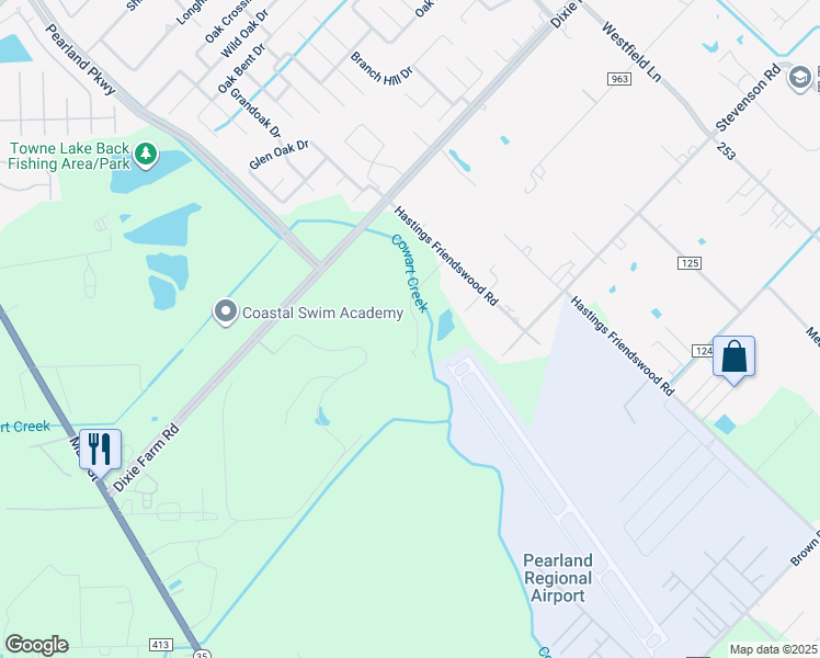 map of restaurants, bars, coffee shops, grocery stores, and more near 131 County Road 870c in Alvin