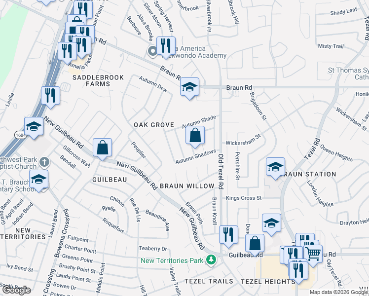 map of restaurants, bars, coffee shops, grocery stores, and more near 9126 Autumn Waters in San Antonio