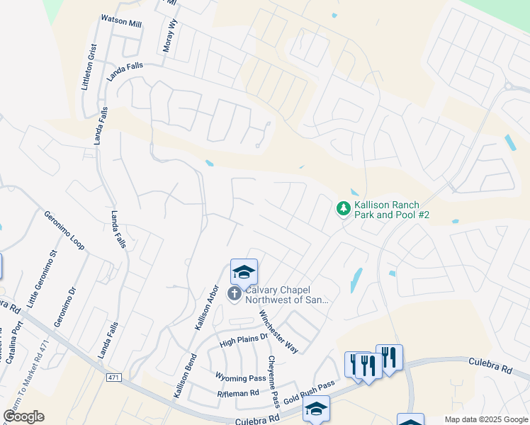 map of restaurants, bars, coffee shops, grocery stores, and more near 14602 Hallows Grove in San Antonio