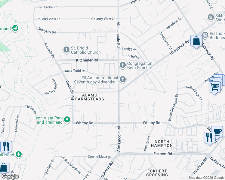map of restaurants, bars, coffee shops, grocery stores, and more near 9203 Tifton Drive in San Antonio