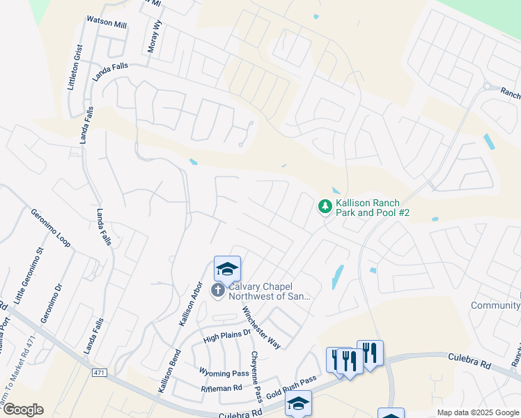 map of restaurants, bars, coffee shops, grocery stores, and more near 14602 Hallows Grove in San Antonio