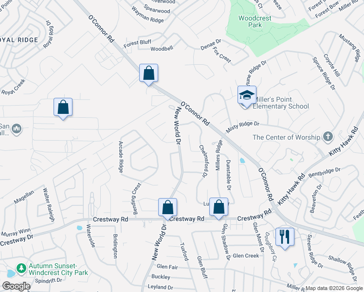 map of restaurants, bars, coffee shops, grocery stores, and more near 9603 Bay View in San Antonio