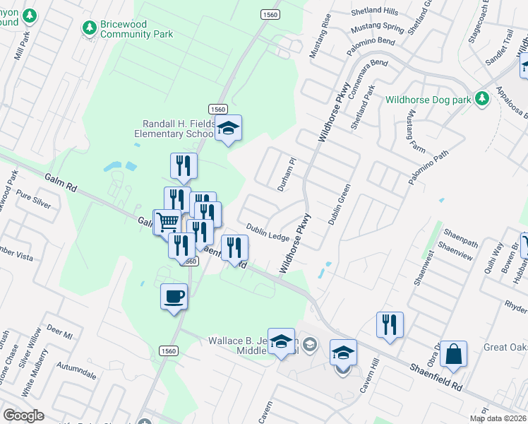 map of restaurants, bars, coffee shops, grocery stores, and more near 11230 Dublin Woods in San Antonio
