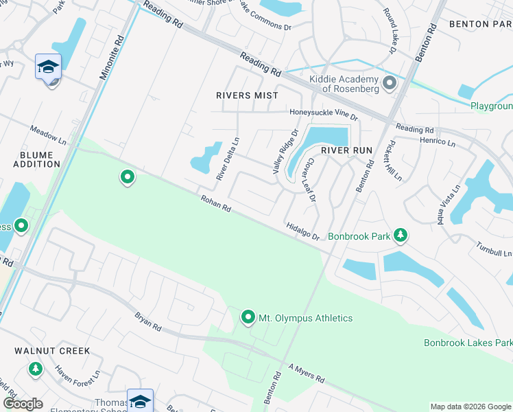 map of restaurants, bars, coffee shops, grocery stores, and more near 8206 Jasmine Court in Rosenberg