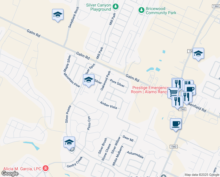 map of restaurants, bars, coffee shops, grocery stores, and more near 11923 Silver Coins in San Antonio