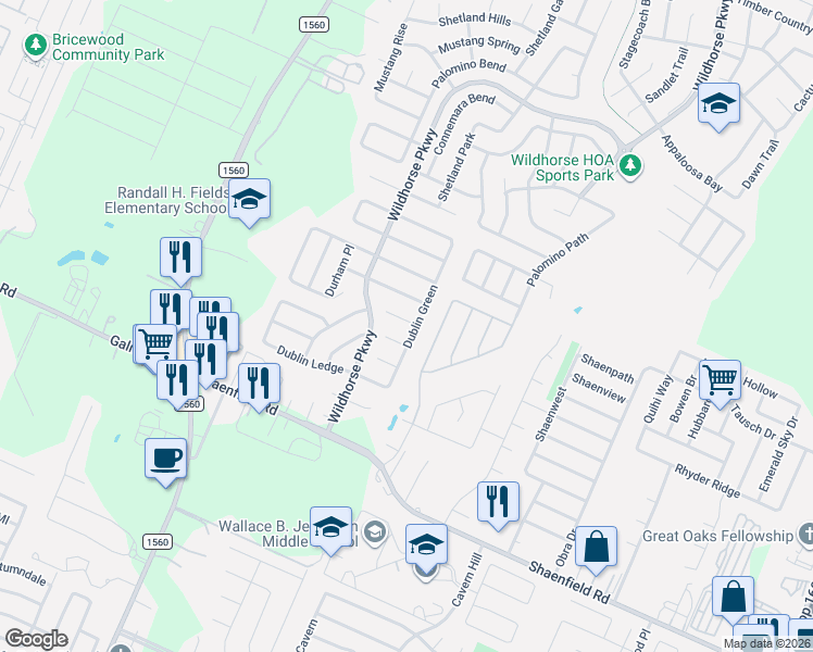 map of restaurants, bars, coffee shops, grocery stores, and more near 11006 Dublin Field in San Antonio