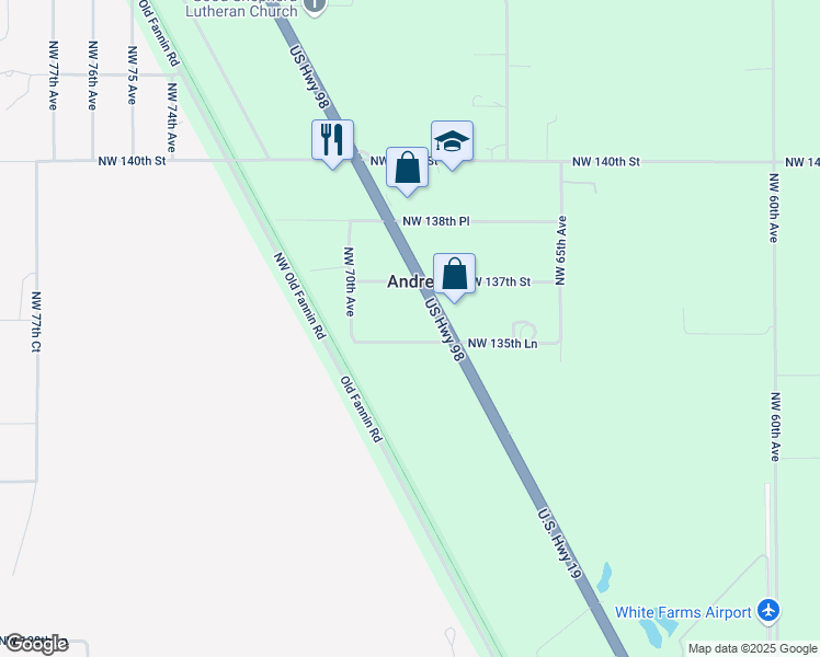 map of restaurants, bars, coffee shops, grocery stores, and more near 6851 Northwest 135th Lane in Chiefland