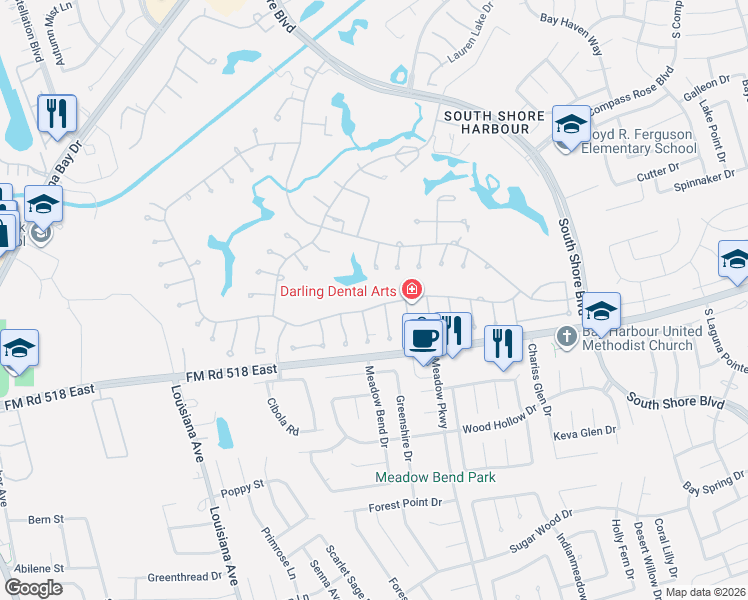 map of restaurants, bars, coffee shops, grocery stores, and more near 4208 Pebble Beach Drive in League City