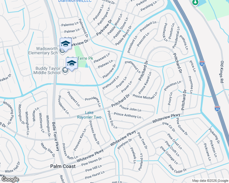 map of restaurants, bars, coffee shops, grocery stores, and more near 7 Prairie Lane in Palm Coast