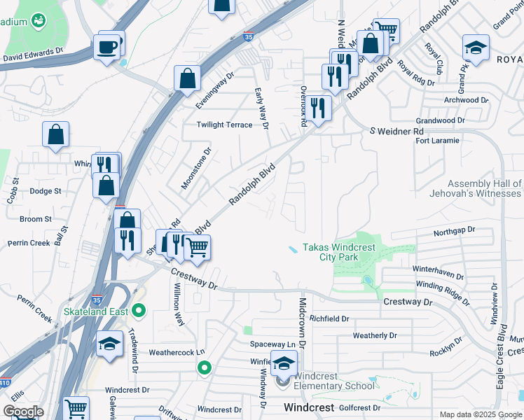 map of restaurants, bars, coffee shops, grocery stores, and more near Unnamed Road in San Antonio
