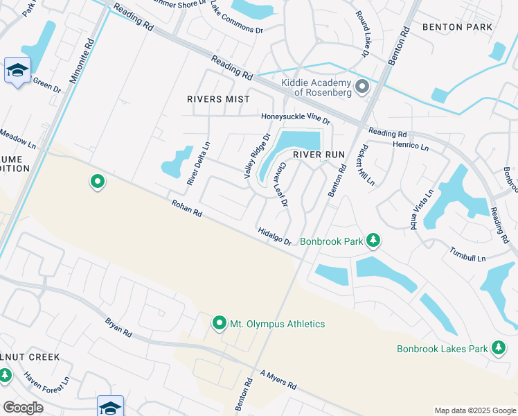 map of restaurants, bars, coffee shops, grocery stores, and more near 1015 Cloud Croft Lane in Rosenberg