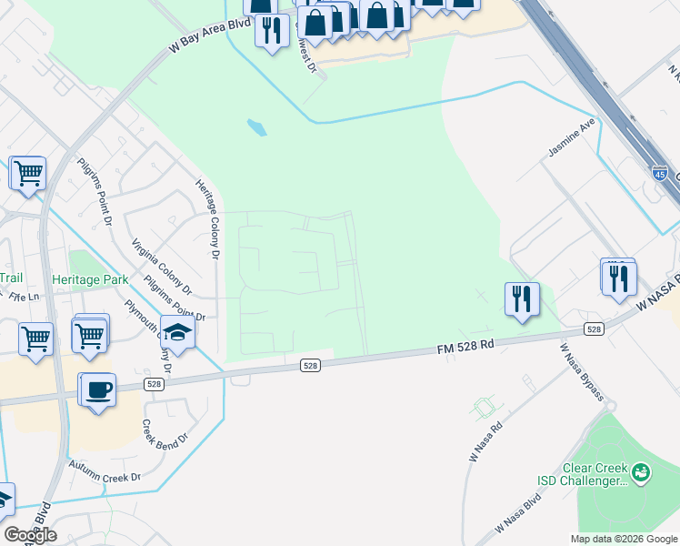 map of restaurants, bars, coffee shops, grocery stores, and more near 1732-1864 FM 528 Road in Webster