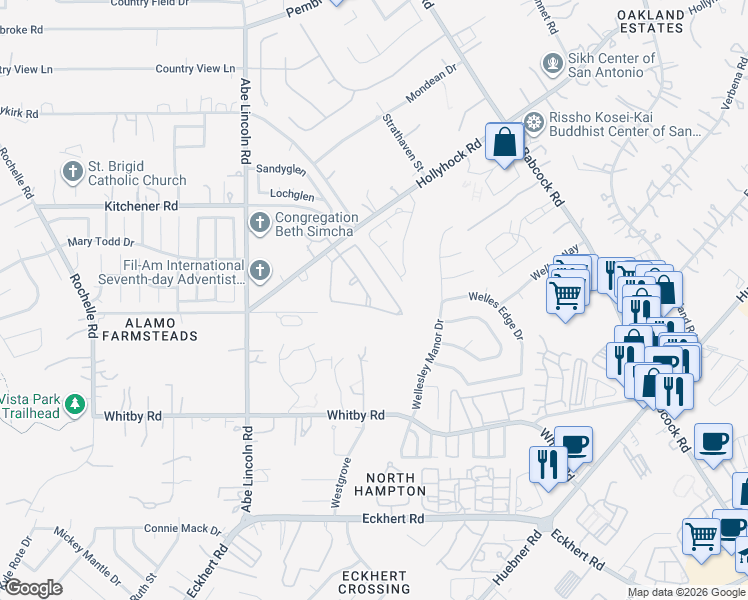 map of restaurants, bars, coffee shops, grocery stores, and more near 6418 Lost Holly in San Antonio
