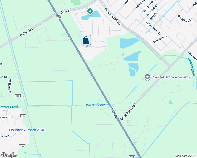 map of restaurants, bars, coffee shops, grocery stores, and more near 17119 Texas 35 in Pearland
