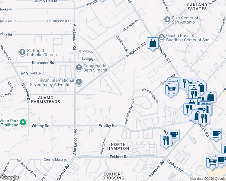 map of restaurants, bars, coffee shops, grocery stores, and more near 6418 Lost Holly in San Antonio
