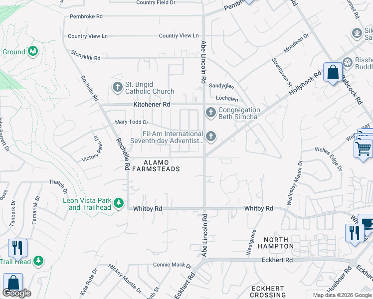 map of restaurants, bars, coffee shops, grocery stores, and more near 9203 Tifton Drive in San Antonio