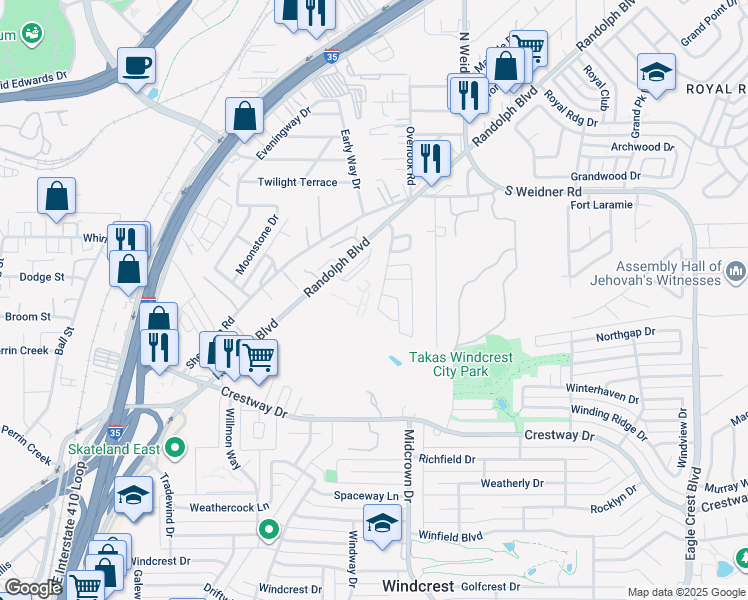map of restaurants, bars, coffee shops, grocery stores, and more near Unnamed Road in San Antonio