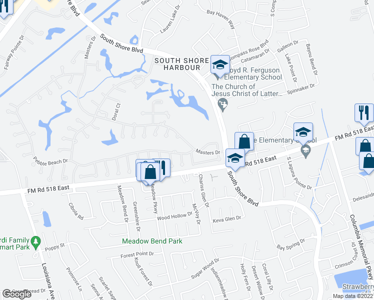 map of restaurants, bars, coffee shops, grocery stores, and more near 4416 Pebble Beach Drive in League City