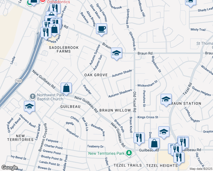 map of restaurants, bars, coffee shops, grocery stores, and more near 9134 Autumn Storm in San Antonio