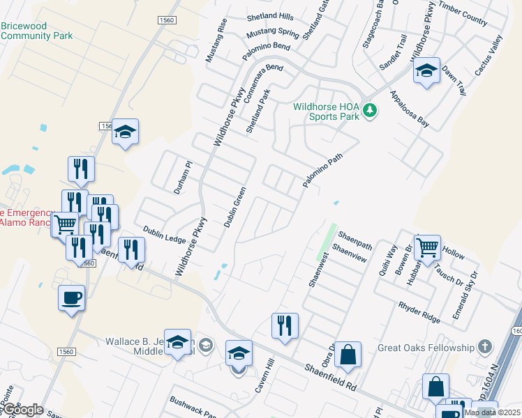 map of restaurants, bars, coffee shops, grocery stores, and more near 9151 Mare Hunt in San Antonio
