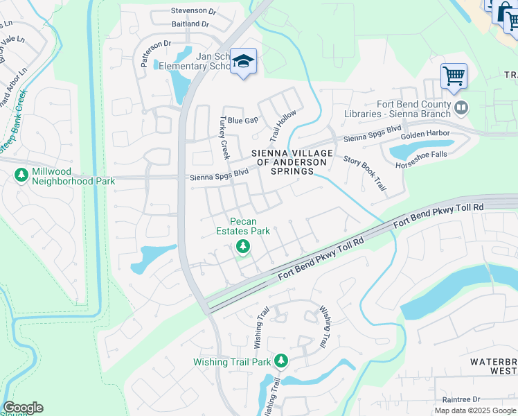 map of restaurants, bars, coffee shops, grocery stores, and more near 5718 Silver Oak in Missouri City