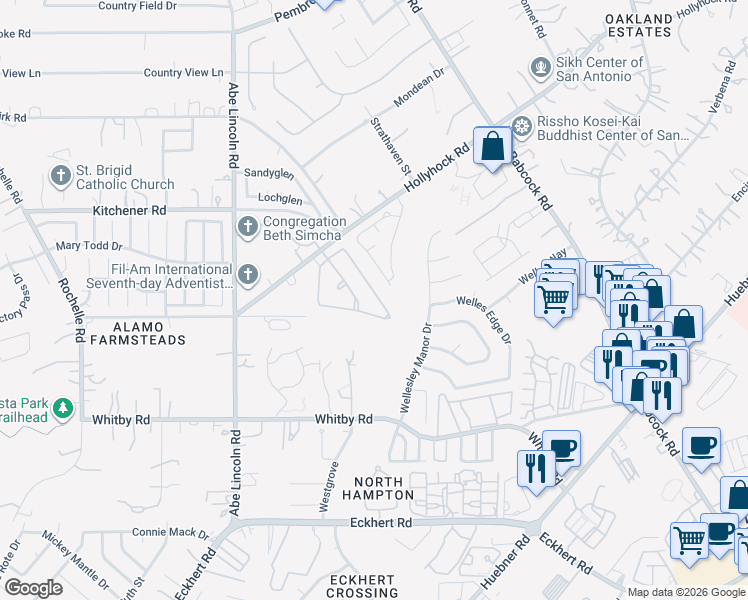 map of restaurants, bars, coffee shops, grocery stores, and more near 6418 Lost Holly in San Antonio