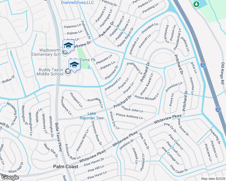 map of restaurants, bars, coffee shops, grocery stores, and more near 7 Prairie Lane in Palm Coast