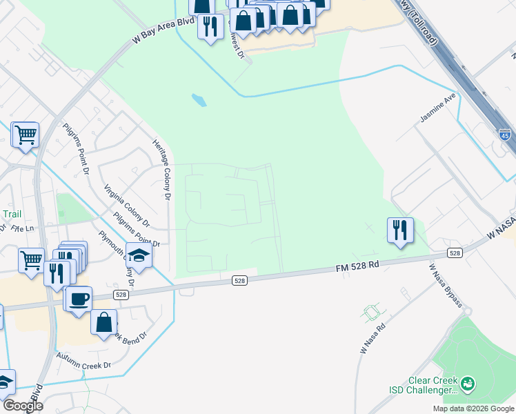 map of restaurants, bars, coffee shops, grocery stores, and more near 1866-1898 Farm to Market Road 528 in Webster